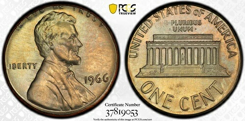 1966 1C リンカーンセントストラック 10 セントダイムプランシェット PCGS MS 66 ～レアエラー!!-