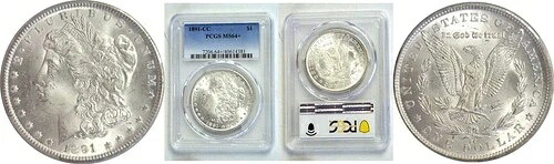 1891-CC 1ドル モルガン・ダラー PCGS MS-64+