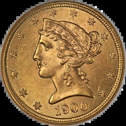 1900-P リバティゴールド $5 NGC MS65 素晴らしい外観 強いストライク
