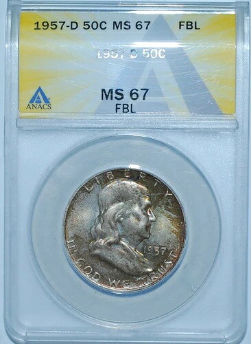 1957 D ANACS MS67FBL フルベルライン フランクリン ハーフダラー