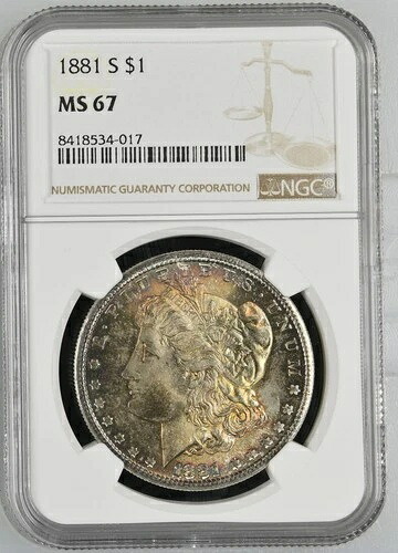 1881年 S モルガン銀貨 NGC MS-67 レインボートーニング