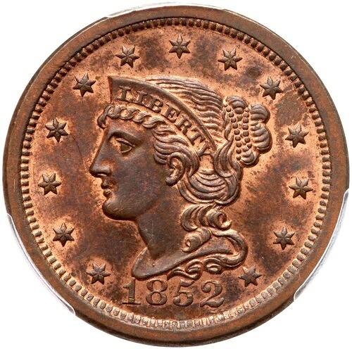 1852 N-18 R-3 PCGS MS 64 RB 編み込みヘア ラージセントコイン 1セント