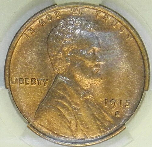 1915 S リンカーンセント MS 65 RB - CAC BU Unc レッドブラウンウィートペニー [683]