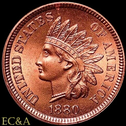 1880年インディアンヘッドセント ゴージャスな赤色の美しい宝石 (IH888)
