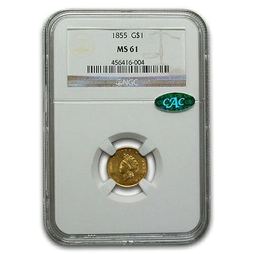 1855年 $1 インディアンヘッドゴールドタイプ 2 MS-61 NGC CAC-