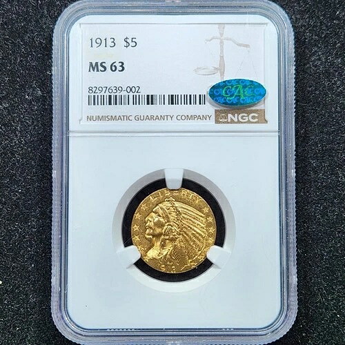 ゴールド 1913年 インディアンヘッド $5 | NGC MS63 CAC-