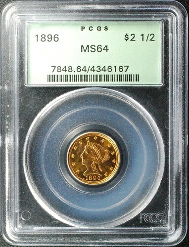 1896年 2.5ドル リバティヘッド ゴールド クォーターイーグル、PCGS/OGH MS64