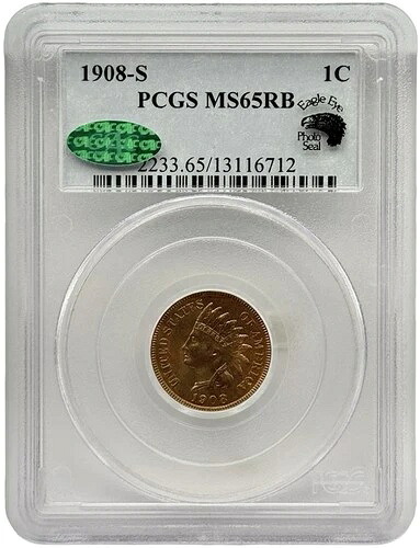 1908年-S インディアンヘッドセント PCGS MS65 RB CAC イーグルアイ-