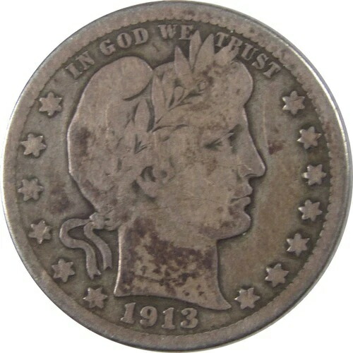 1913年 S バーバー クォーター VG 非常に良好な銀貨 25セントコイン SKU:I18007
