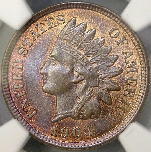 1908年 インディアンヘッドセント/ペニーレアトップローポップ 4/0 NGC MS 66+ RB 最高級既知コイン-