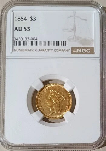 1854年 G $3 3ドルゴールドピース、NGC AU-53 - クラシックゴールドブリリアンス-｜WORLD RESOURCE【QUEEN店】