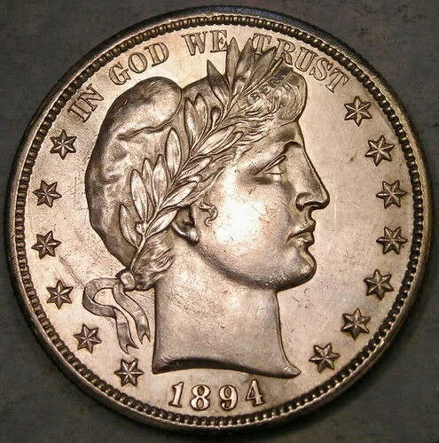1894年 S バーバー シルバー ハーフドル 驚くほどゴージャス パリッとした羽根飾り モットーリース