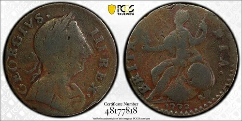 1772 Machine's Mills 1/2p Vlack 5-72A W7710 R6 ジョージブス III グループ 1 PCGS F12-