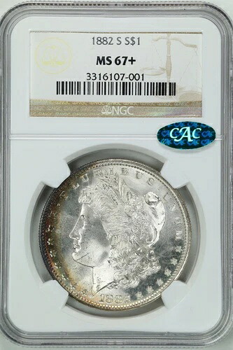 1882-S 1ドル モルガン銀貨 MS67+ NGC 3316107-001 CAC 397,485円
