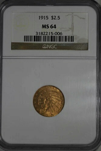 1915 G2.50 NGC MS 64 インディアンヘッド 2.50ドル金貨