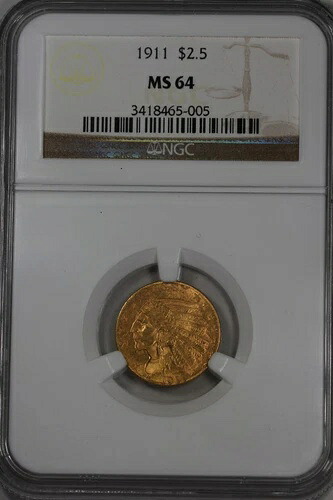 1911 G2.50 NGC MS 64 インディアンヘッド 2.50ドル金貨