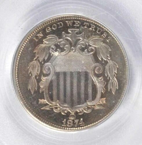 1874年 PCGS PR66CAM 701 鋳造！希少なカメオ！プルーフに5セントキーデート！シールドニッケル