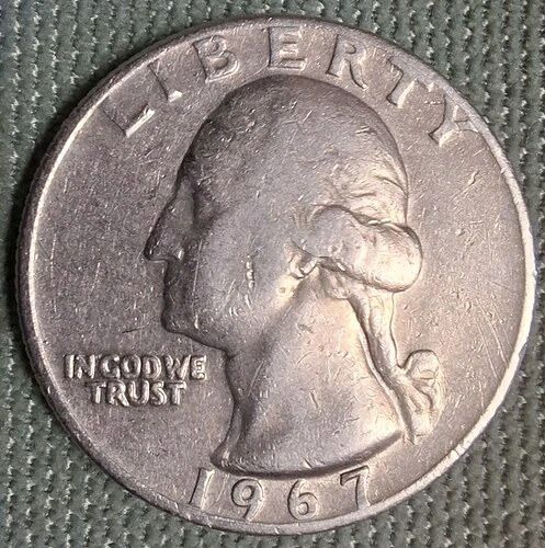 1967年米国クォーター硬貨 ミントマークなし