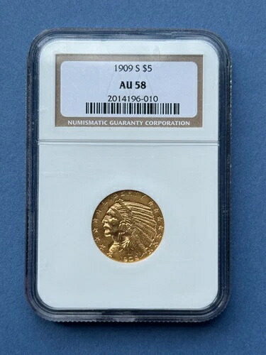 1909 S $5 ゴールド インディアン ハーフイーグル NGC AU 58