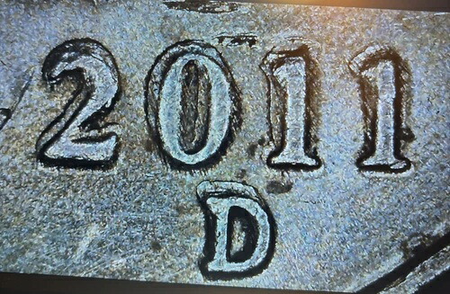 2011 D-ニッケル 表面にダブルダイエラー。多くの箇所にエラーあり
