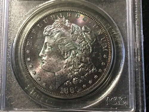 1880年-S モーガンダラー PCGS 65 プルーフ ライク アウトリアス パープル グリーン レッド カラー-