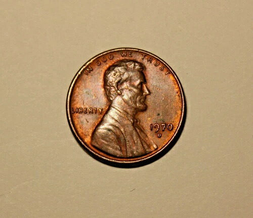 1970年 D リンカーン レッド銅貨、縁に「L」、浮き屋根にエラーあり - 希少