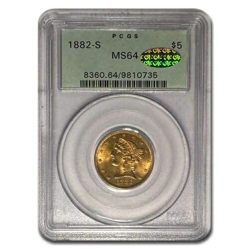 1882年-S $5 リバティゴールドハーフイーグル MS-64 PCGS CAC-