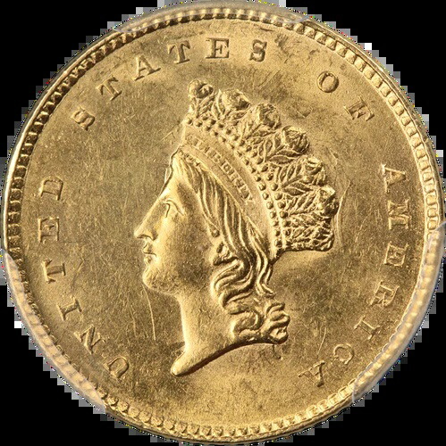 1854年 -P タイプ 2 リバティ ゴールド $1 PCGS MS62 素晴らしい魅力 ストロング ストライク-