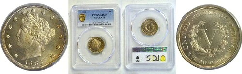 1883年 N/C 5C リバティニッケル PCGS MS-67