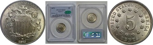 1873年 オープン3 シールドニッケル PCGS MS-65 CAC-