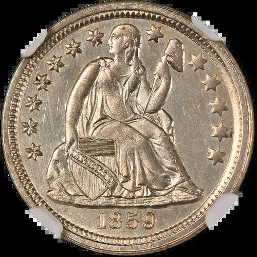 1859年-P 自由の女神座像ダイム NGC MS65 ブラストホワイト 素晴らしい魅力 ナイス・ストライク-