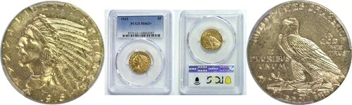 1915年 $5 インディアン ゴールド PCGS MS-63+-