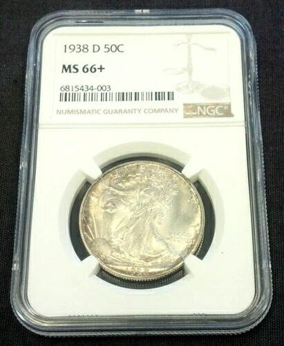 1938-D ウォーキング・リバティ シルバー ハーフ 50セント NGC MS66+。2025年5月5日値下げ (2374)