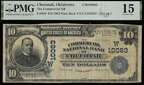 1902年 $10 チェコタオクラホマ銀行国立 Ch 10063 #401-