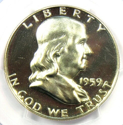 1959年 プルーフ フランクリン ハーフダラー 50セントコイン - PCGS PR68 カメオ (PF68) - 価値 2,850ドル