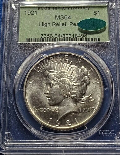 1921年 ピースドル PCGS MS 64 CAC BLAST ホワイトモンスター 30周年記念 Hldr-