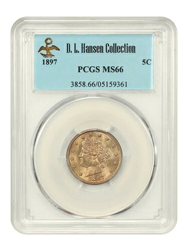 1897 5C PCGS MS66 EX:D.L. ハンセン～