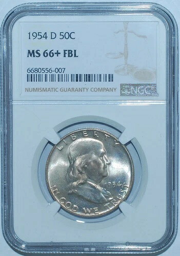 1954 D NGC MS66 + FBL フルベルラインズ フランクリン 1/2ドル-