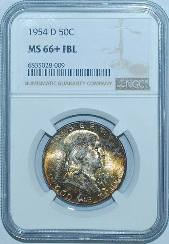 1954 D NGC MS66 + FBL フルベルラインズ フランクリン 1/2ドル-
