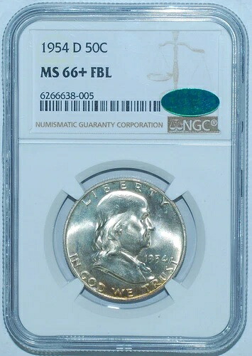 1954 D NGC MS66 + FBL CAC フルベルライン フランクリン 1/2ドル-