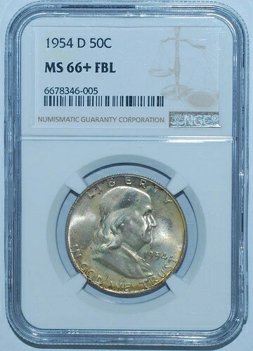 1954 D NGC MS66+FBL フルベルライン フランクリン ハーフダラー|WORLD RESOURCE【QUEEN店】