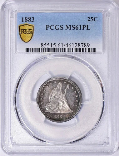1883年 着席リバティクォーター PCGS MS61PL プルーフミラー面 レインボートーン