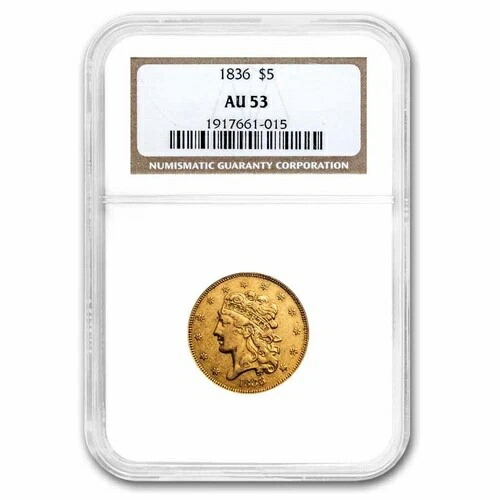 1836年 $5 ゴールドクラシックヘッド ハーフイーグル AU-53 NGC-