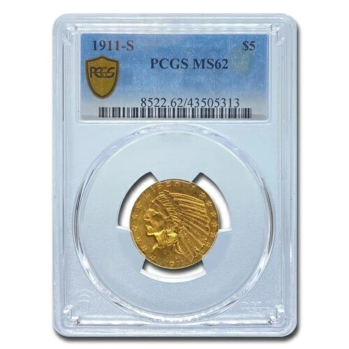 1911-S $5 インディアンゴールド ハーフイーグル MS-62 PCGS-