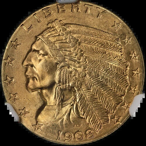 1908年インディアンゴールド $2.50 NGC MS64 素晴らしい外観、素晴らしいストライク