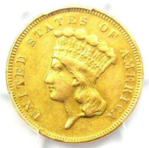 1868年 3月 ドルインディアン ゴールドコイン $3-認定 PCGS AU ディテール-レア日付 !-