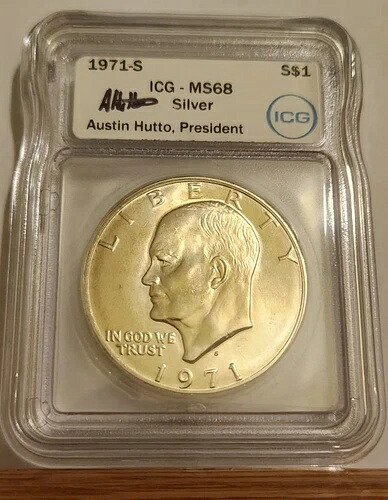 1971-S ICG MS68 アイゼンハワー・アイク・シルバーダラー ホワイトラベル オースティン・ハットー サイン入り 406,395円