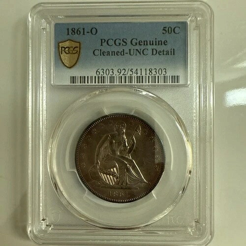 1861年 -O 二重日付 & スピアード バッド 自由の女神座像ハーフドル PCGS UNC ディテール-