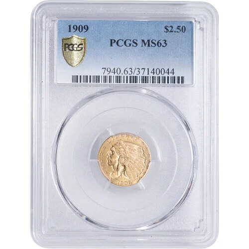 1909年 2.5ドル ゴールド クォーターイーグル インディアンヘッド PCGS MS63