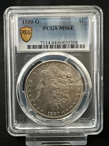 1880-O 1 ドル モルガン銀貨 PCGS ゴールドシールド MS64 - よく打たれました!